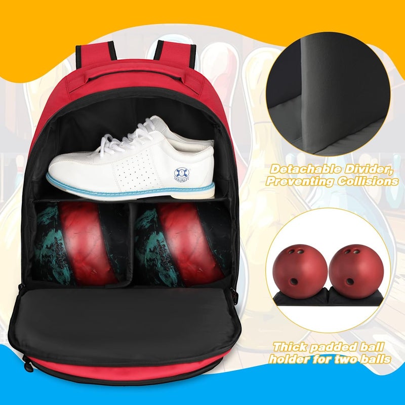 Goloni 2 Ball Bowling Backpack,Bowling Ball Bag with Shoe Compartment & Portective Foam Padded, Fits Shoes Up to US Size 16 - Image 2
